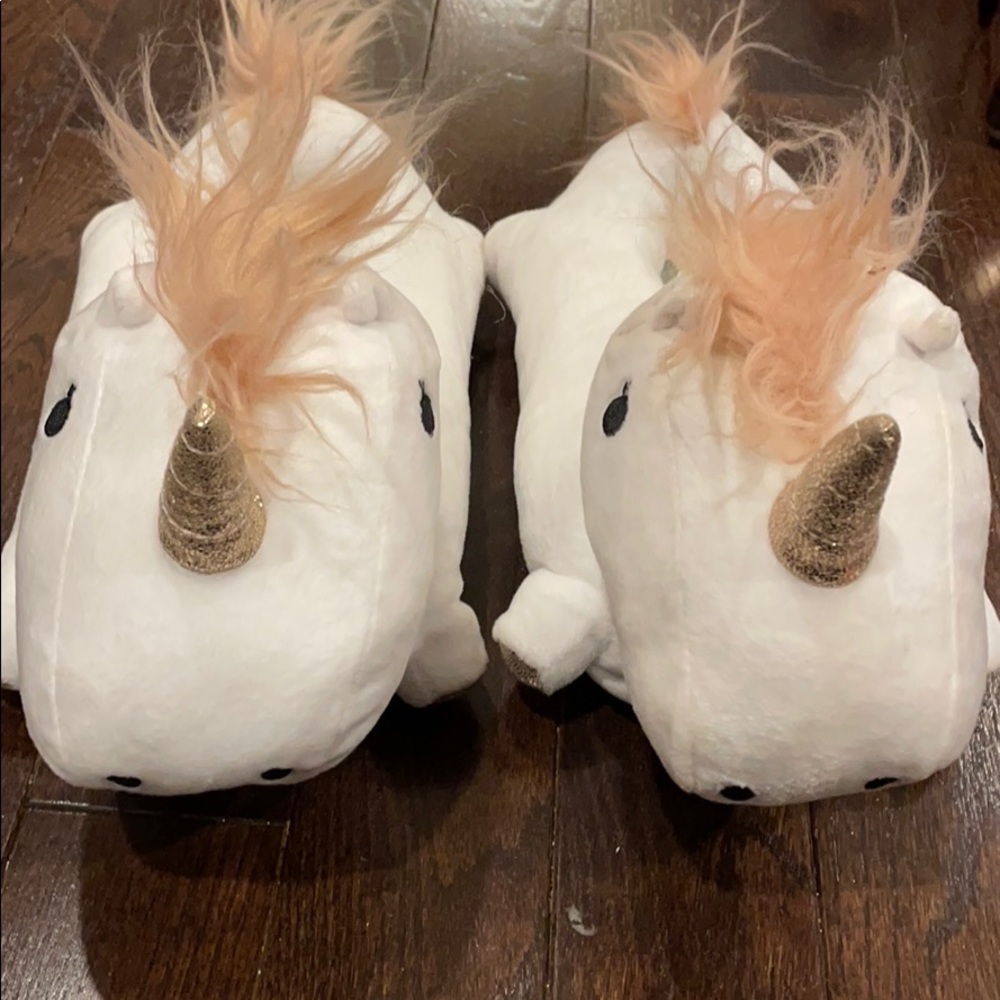 Unicorn plush white velour slipper size small